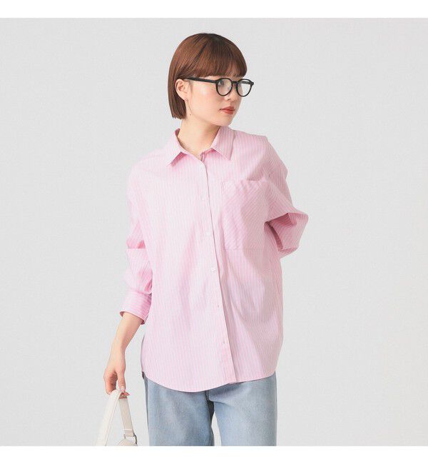 Ray BEAMS 「ストライプ ビッグ シャツ　　26SS 日除け 紫外線対策 冷房対策 レジャー アウトドア 春夏」|シャツ・ブラウス|PINK