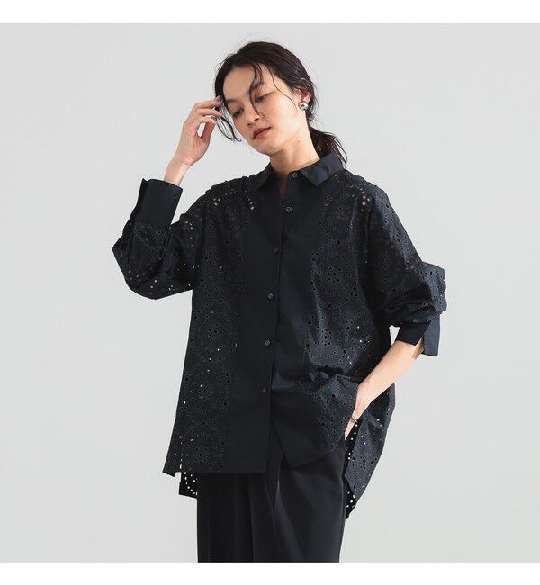 Demi-Luxe BEAMS 「アイレット パターン オーバーシャツ」|シャツ・ブラウス|BLACK