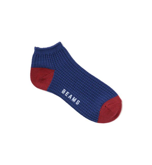 BEAMS「BEAMS / 2トーン ワッフル アンクル ソックス」|ソックス|BLUE