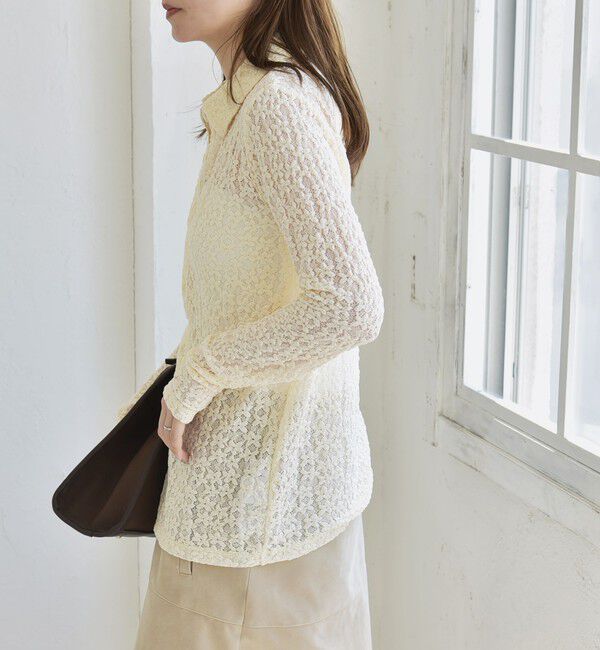 quaranciel「quaranciel:〈手洗い可能〉フラワー レース ストレッチ レギュラーカラー シャツ カットソー」|Tシャツ・カットソー|
