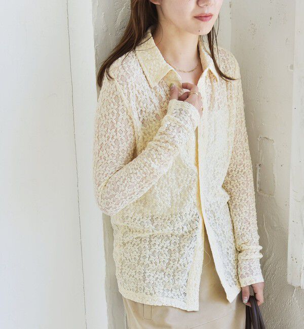 quaranciel「quaranciel:〈手洗い可能〉フラワー レース ストレッチ レギュラーカラー シャツ カットソー」|Tシャツ・カットソー|
