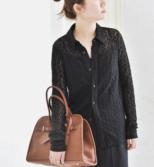 quaranciel「quaranciel:〈手洗い可能〉フラワー レース ストレッチ レギュラーカラー シャツ カットソー」|Tシャツ・カットソー|