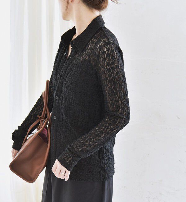 quaranciel「quaranciel:〈手洗い可能〉フラワー レース ストレッチ レギュラーカラー シャツ カットソー」|Tシャツ・カットソー|