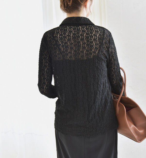 quaranciel「quaranciel:〈手洗い可能〉フラワー レース ストレッチ レギュラーカラー シャツ カットソー」|Tシャツ・カットソー|