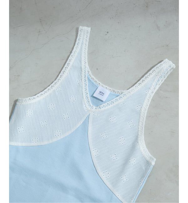 IENA LA BOUCLE「IENA LA BOUCLE テレコレースコンビタンクトップ」|タンクトップ|サックスブルー