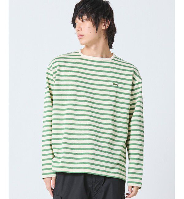 LACOSTE「スクエアネックボーダー長袖Tシャツ」|Tシャツ・カットソー|ライトグリーン