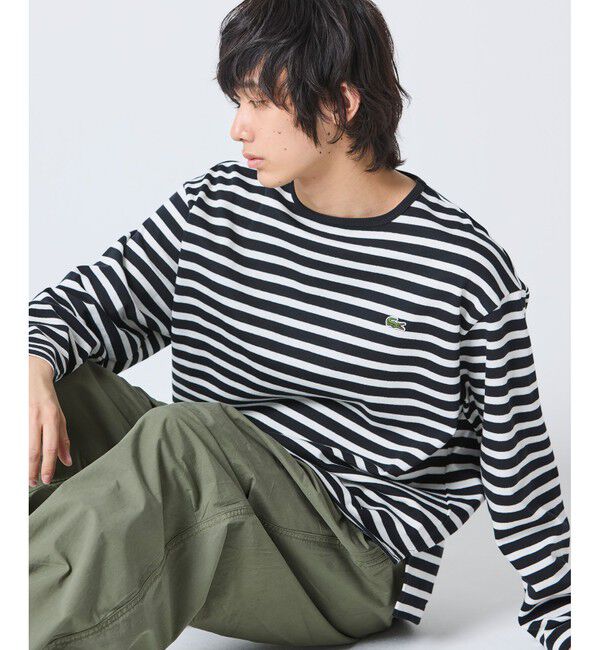 LACOSTE「スクエアネックボーダー長袖Tシャツ」|Tシャツ・カットソー|ブラック