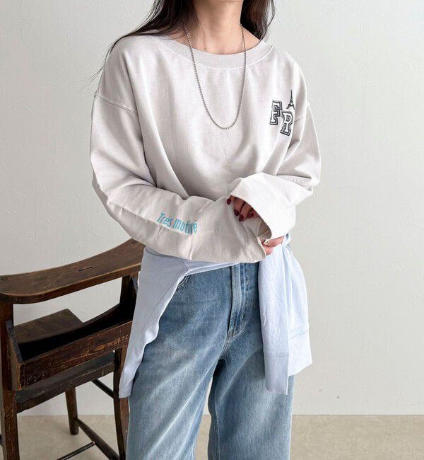 fredy emue「ヴィンテージ加工裏毛オフショルプルオーバー」|Tシャツ・カットソー|ライトグレー