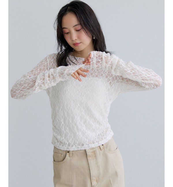VIS「シャーリングスリーブレースプルオーバー」|Tシャツ・カットソー|
