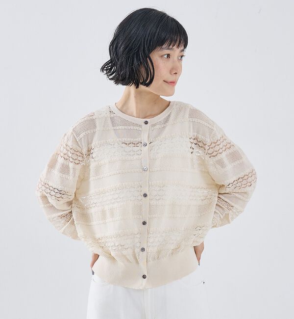 collex「レーシー柄クルーネックニットカーディガン」|カーディガン|