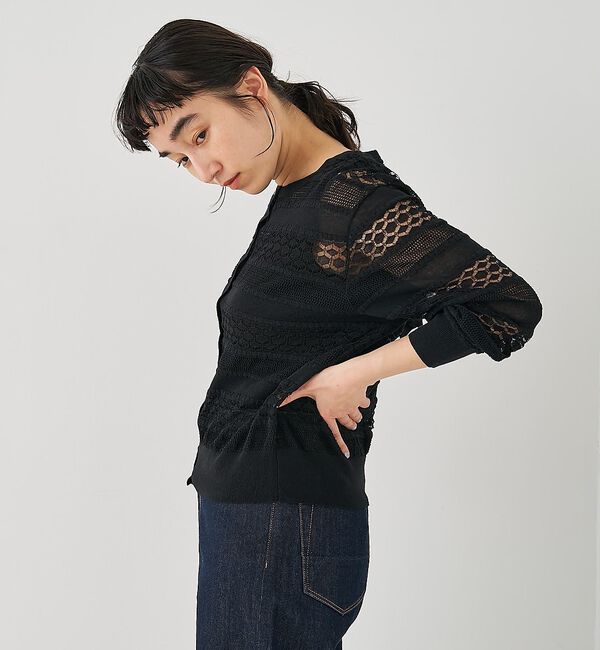 collex「レーシー柄クルーネックニットカーディガン」|カーディガン|