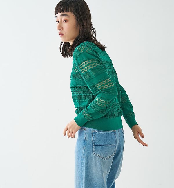 collex「レーシー柄クルーネックニットカーディガン」|カーディガン|
