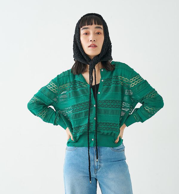 collex「レーシー柄クルーネックニットカーディガン」|カーディガン|