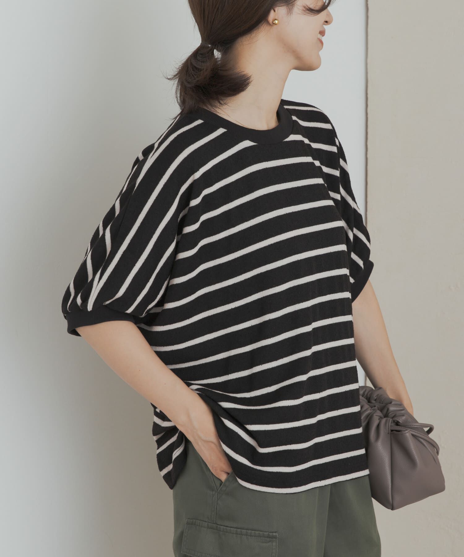 URBAN RESEARCH DOORS「ブークレボーダータックスリーブプルオーバー」|Tシャツ・カットソー|ブラック系その他