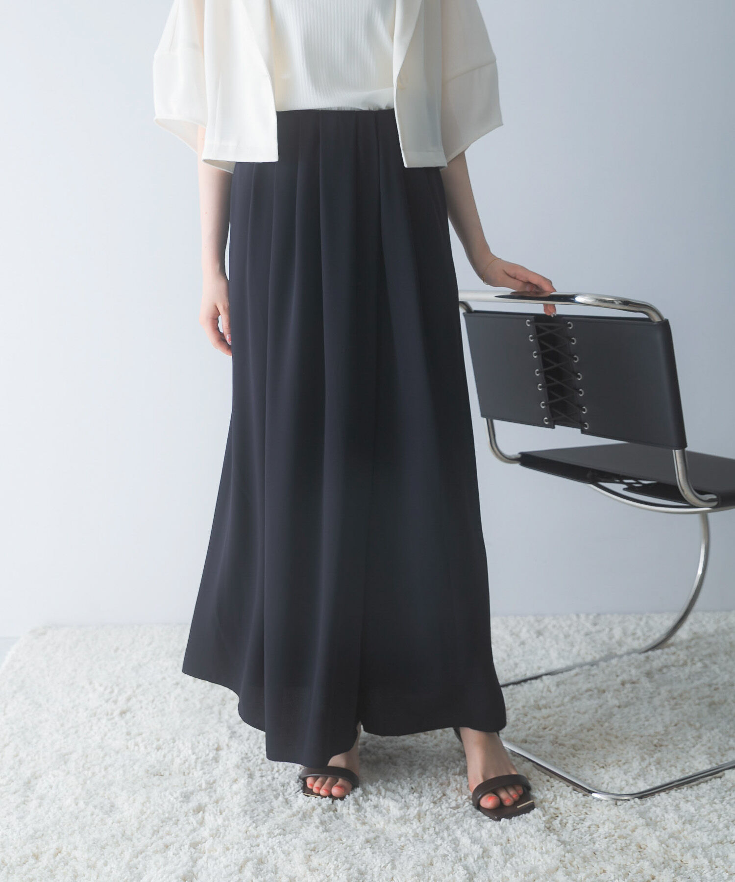 URBAN RESEARCH ROSSO「ジョーゼットタックワイドパンツ」|その他|ネイビー