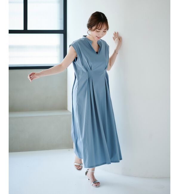 le.coeur blanc「《手洗い可能》ウエストタックワンピース」|ワンピース|ブルー