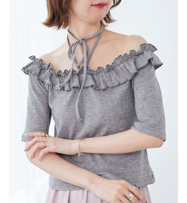  「マルチwayチョーカーフリルトップス」|Tシャツ・カットソー|グレー
