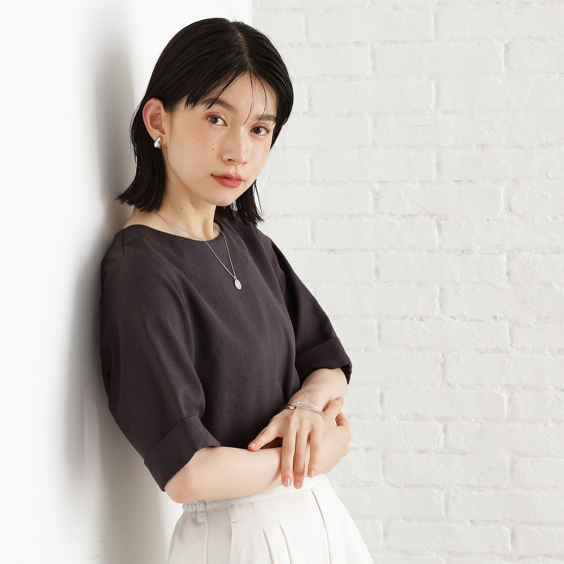 THE SHOP TK「麻調メッシュブラウス【二の腕カバー/洗える】」|シャツ・ブラウス|
