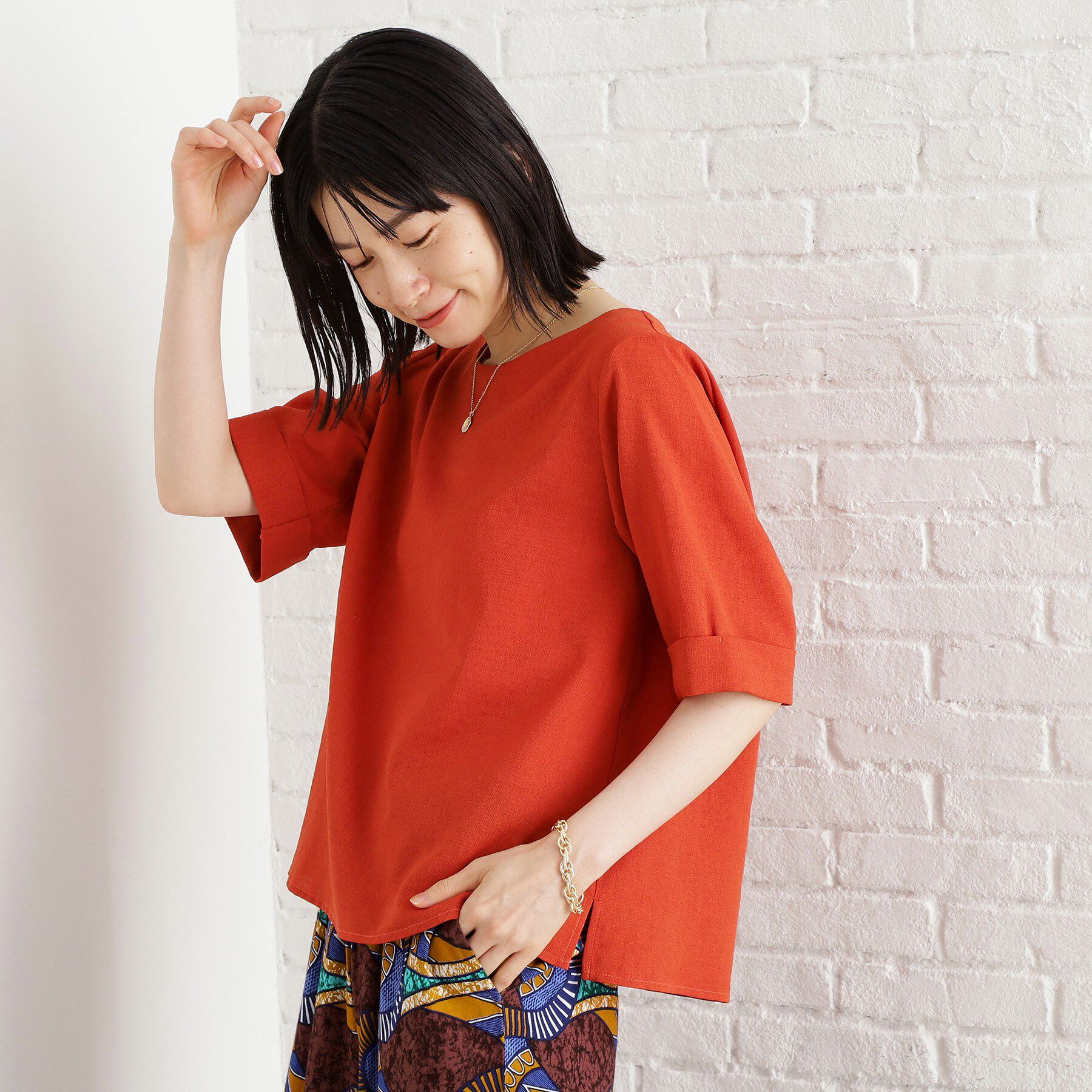 THE SHOP TK「麻調メッシュブラウス【二の腕カバー/洗える】」|シャツ・ブラウス|