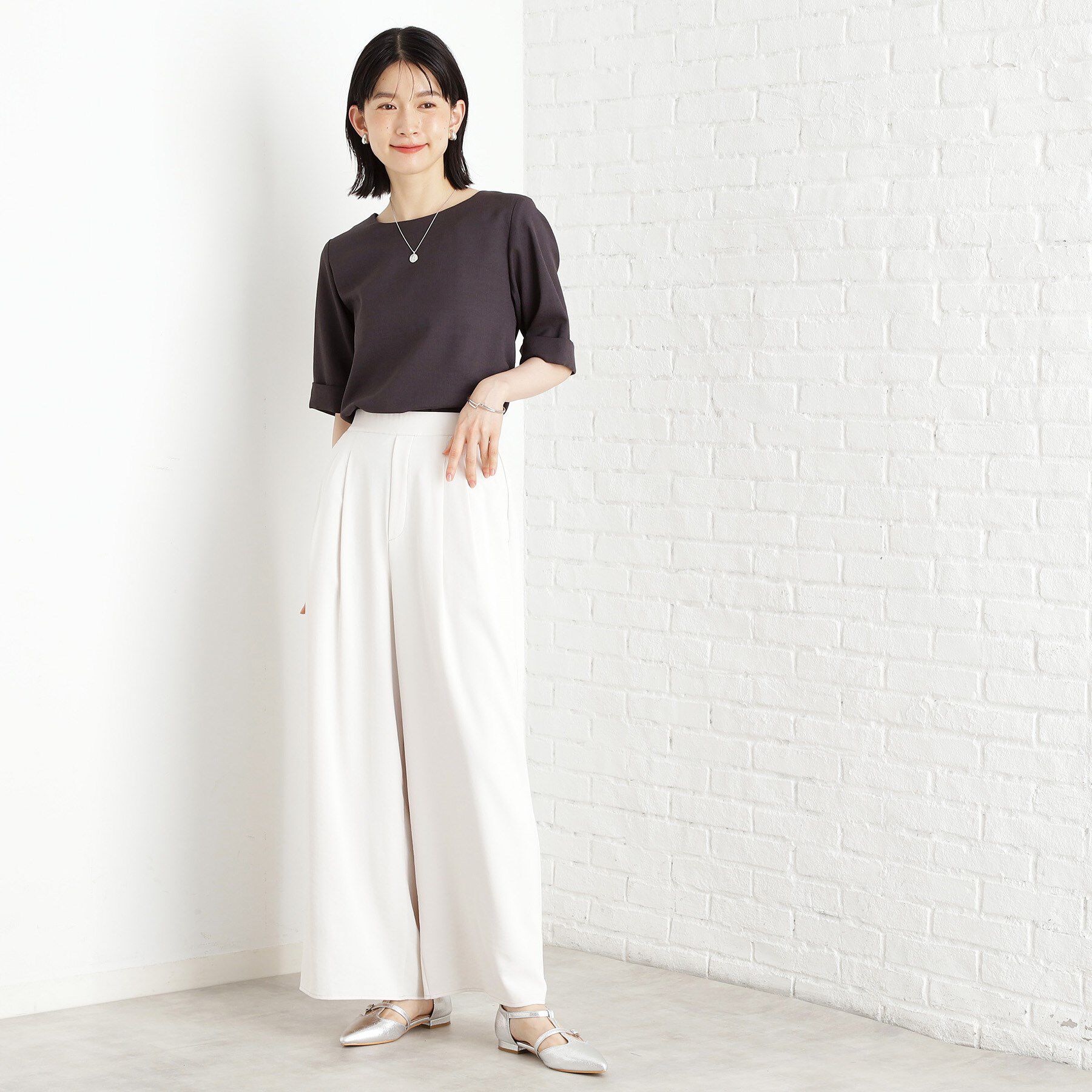 THE SHOP TK「麻調メッシュブラウス【二の腕カバー/洗える】」|シャツ・ブラウス|