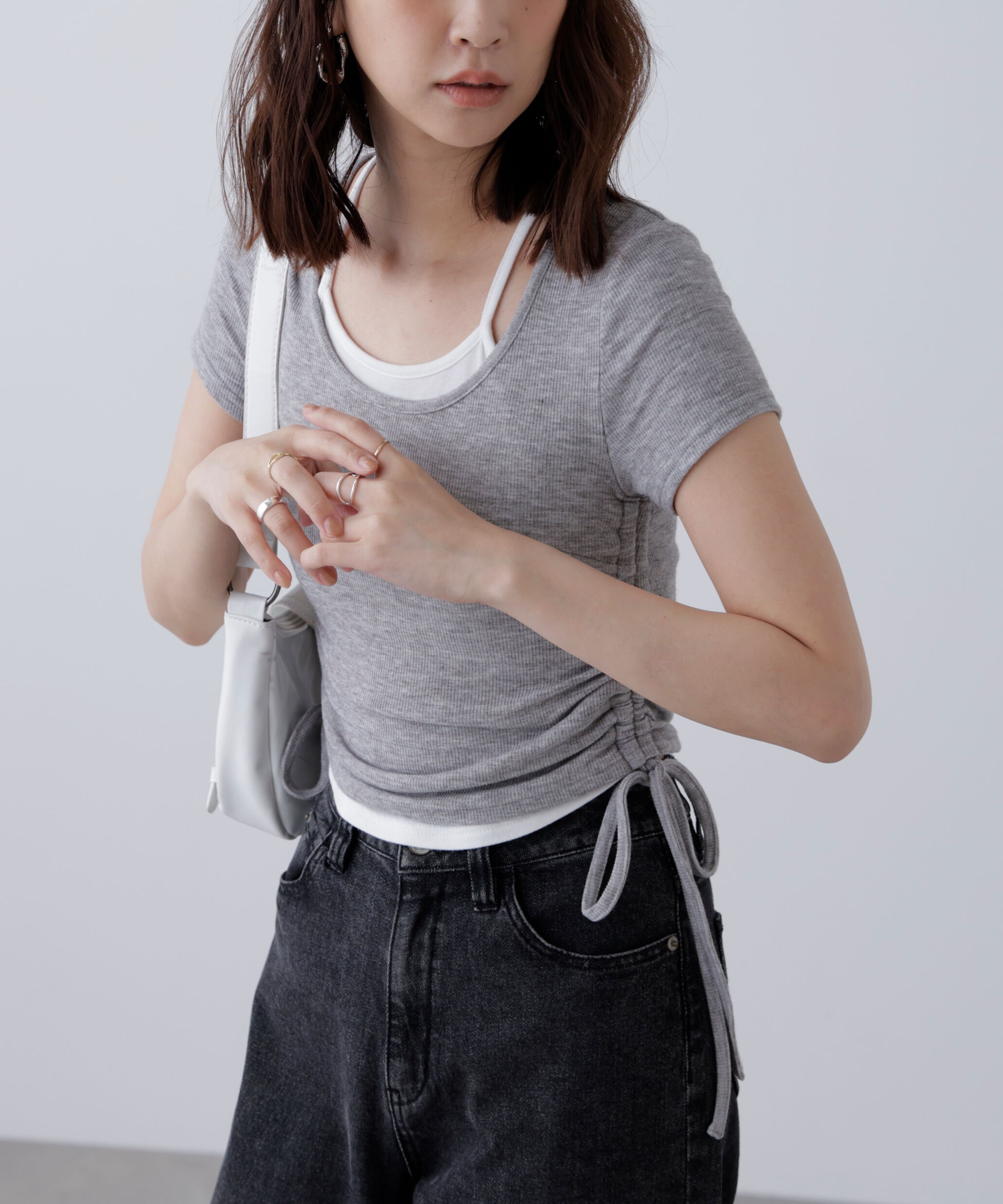  「ホルターネックレイヤードサイドドロスト半袖カットソー」|Tシャツ・カットソー|