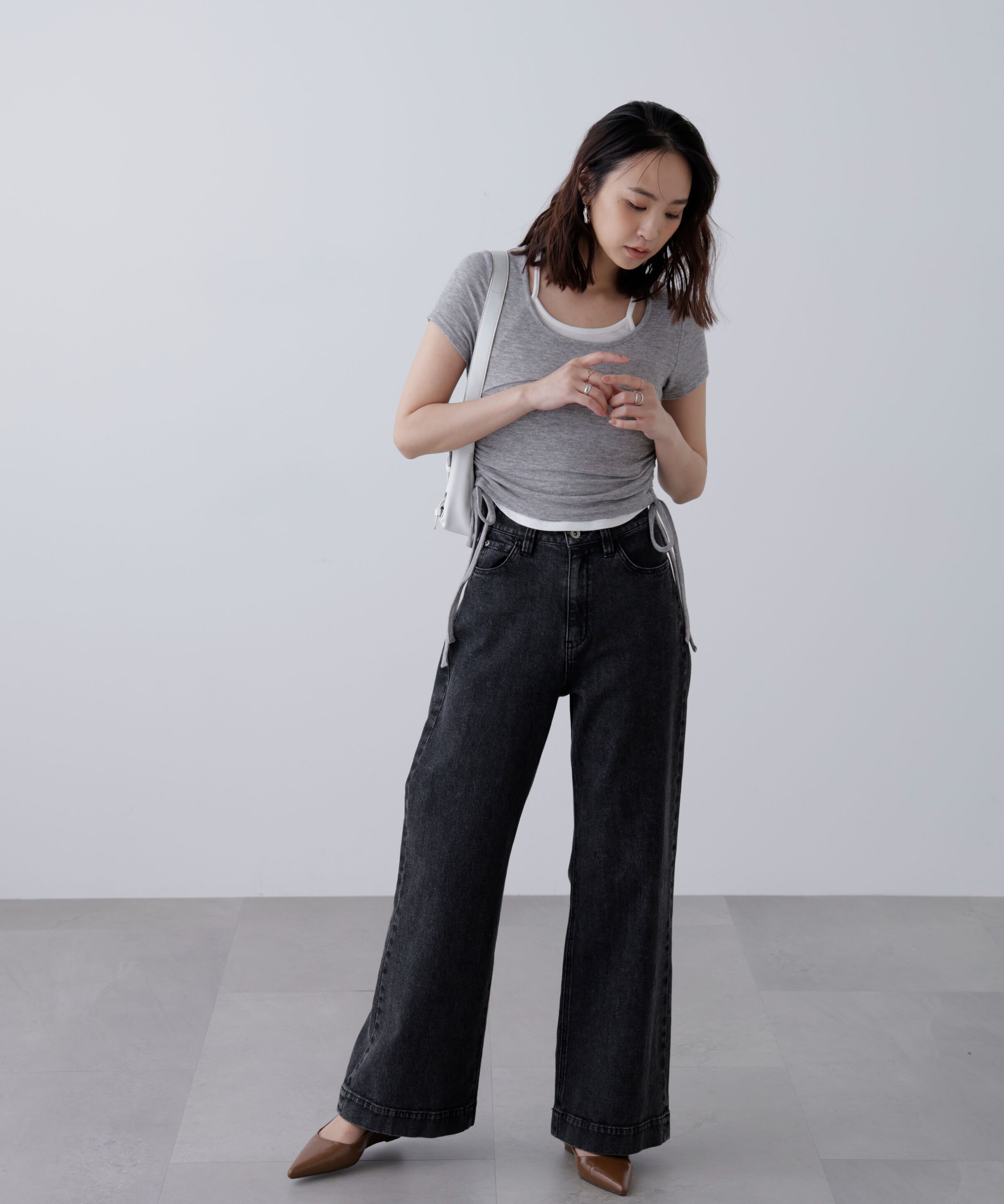  「ホルターネックレイヤードサイドドロスト半袖カットソー」|Tシャツ・カットソー|