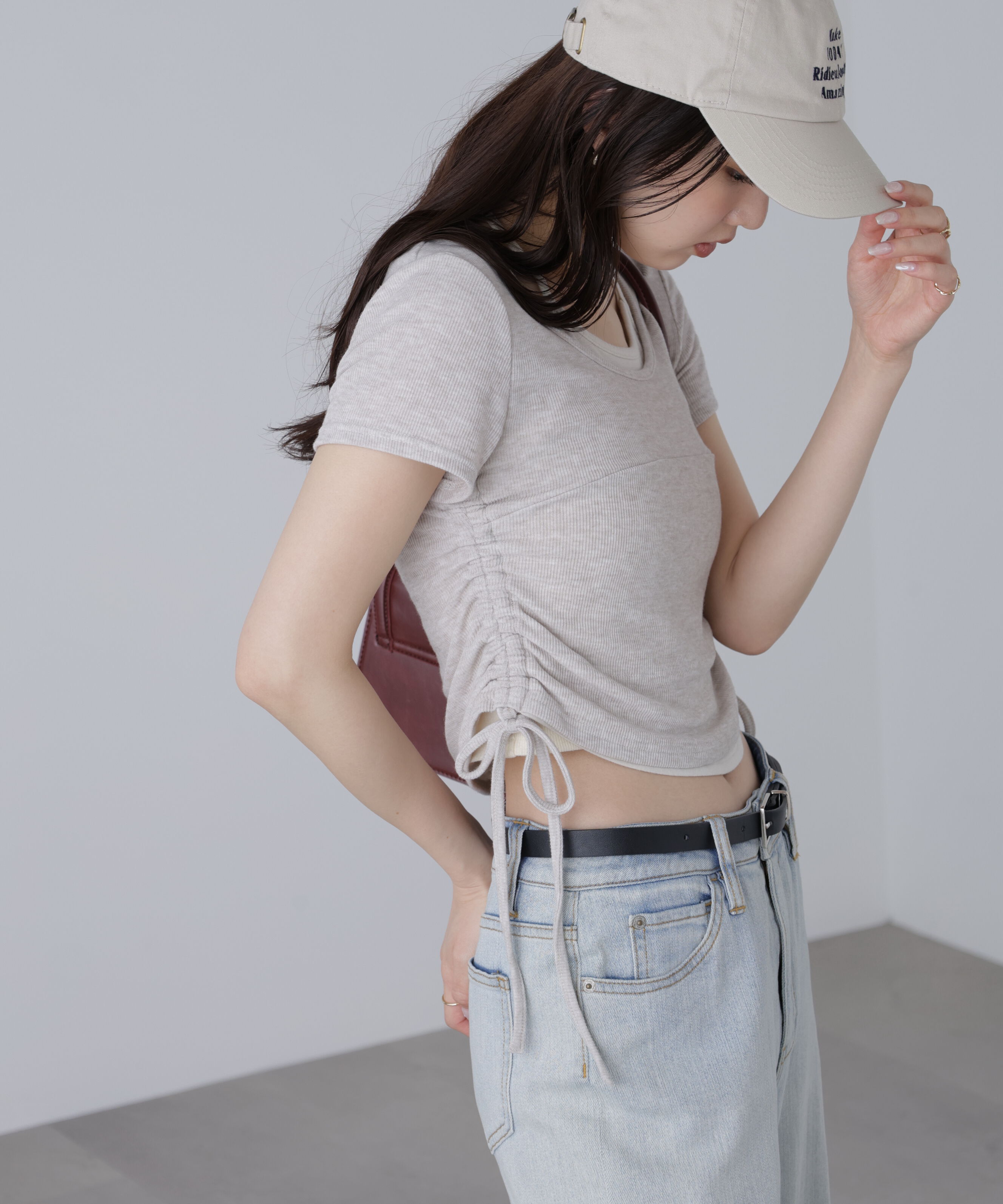  「ホルターネックレイヤードサイドドロスト半袖カットソー」|Tシャツ・カットソー|