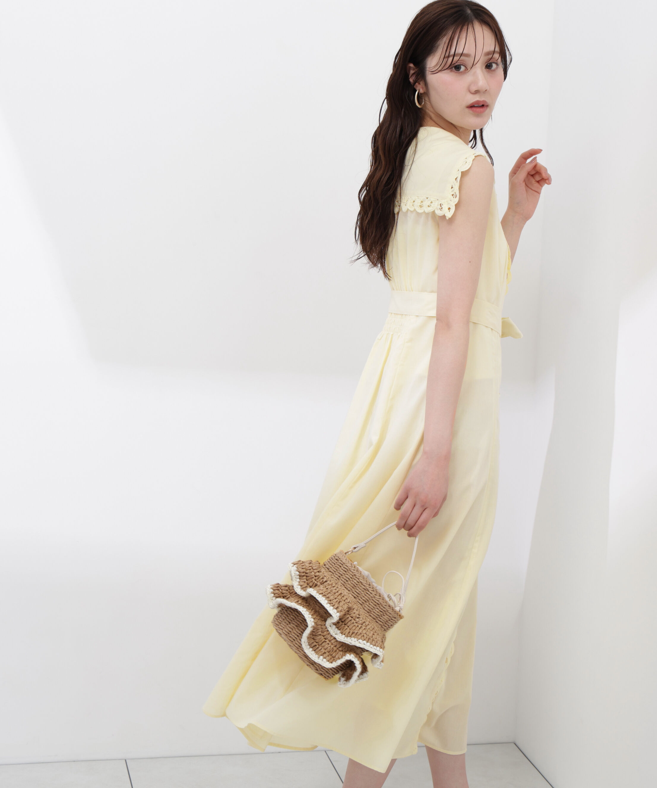 PROPORTION BODY DRESSING「＜中川紅葉さん着用＞セーラーカラーレーストリムワンピース」|ワンピース|イエロー