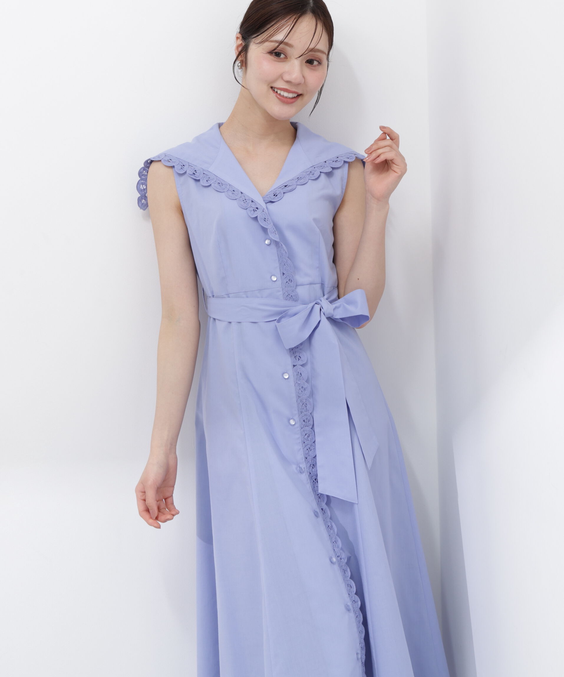 PROPORTION BODY DRESSING「＜中川紅葉さん着用＞セーラーカラーレーストリムワンピース」|ワンピース|