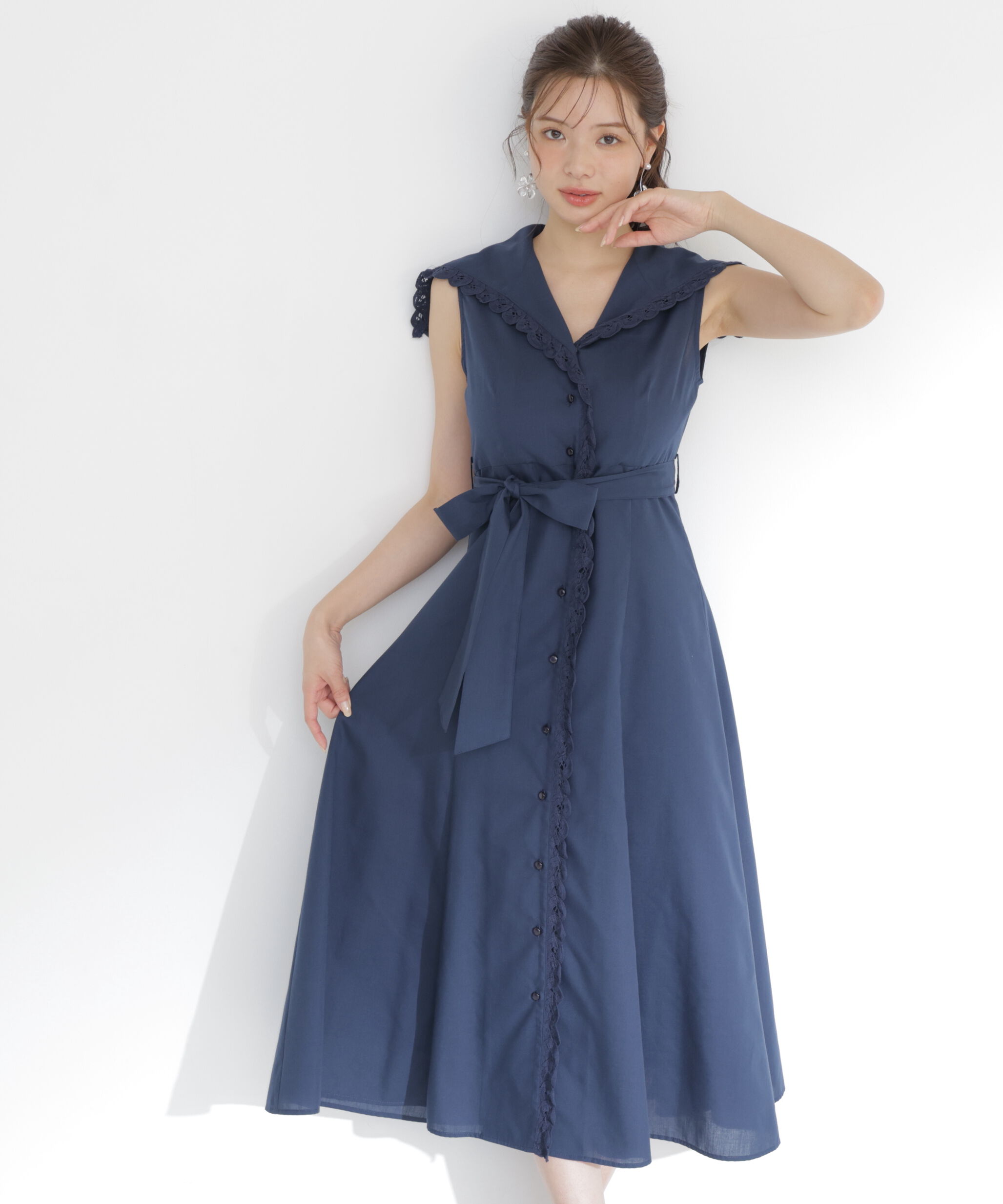 PROPORTION BODY DRESSING「＜中川紅葉さん着用＞セーラーカラーレーストリムワンピース」|ワンピース|