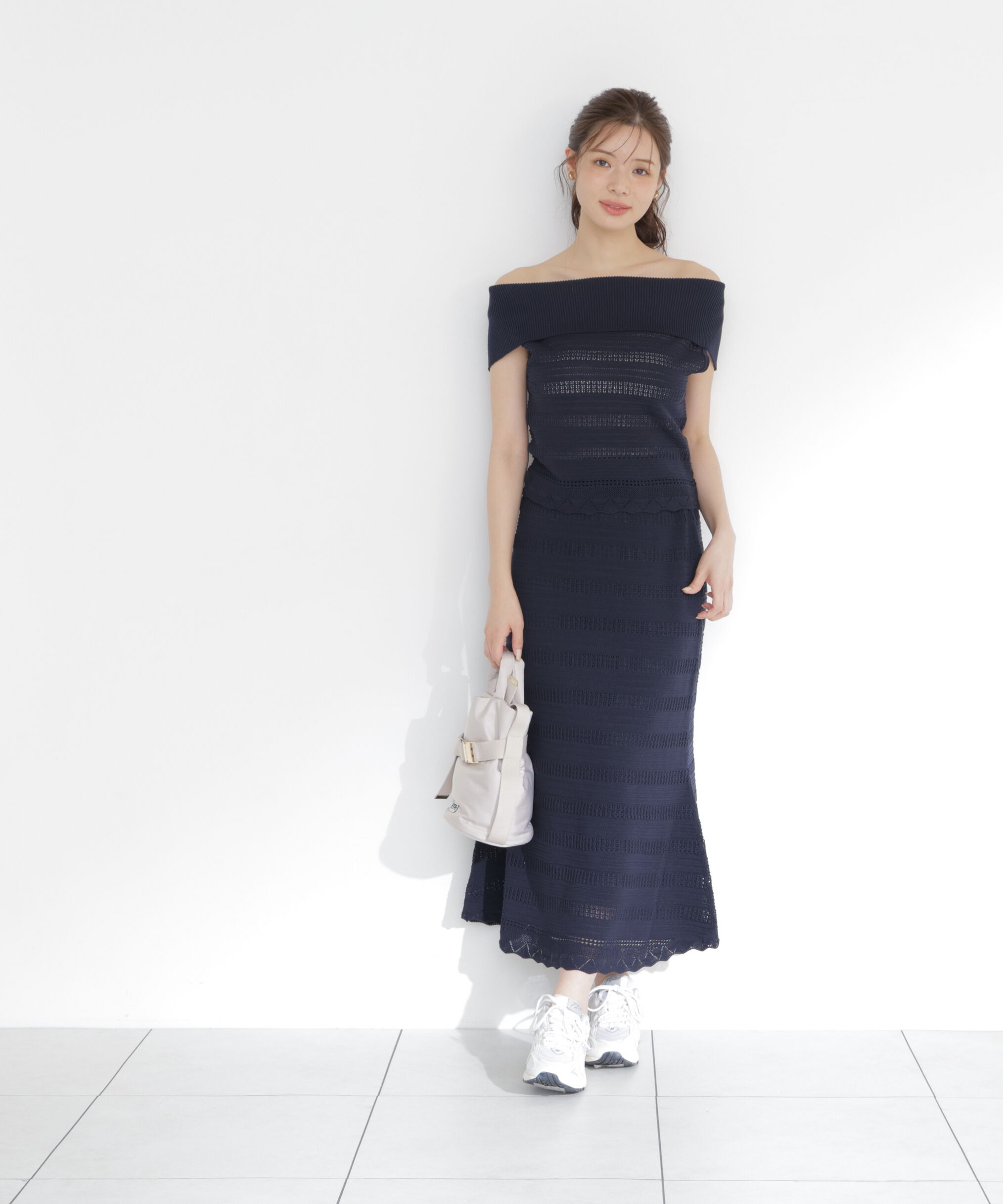 PROPORTION BODY DRESSING「＜中川紅葉さん着用＞透かし編みオフショルセットアップ」|ワンピース|