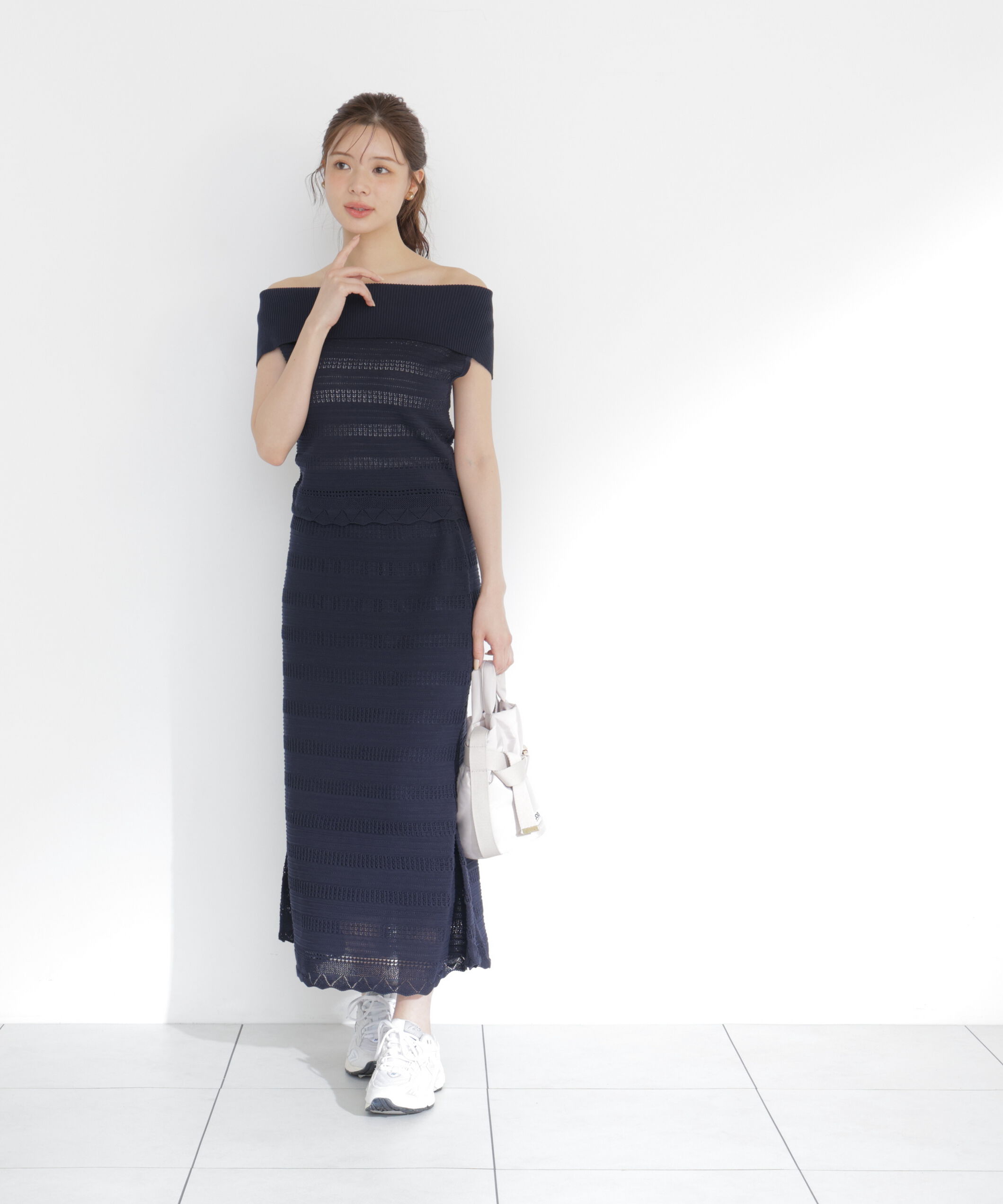 PROPORTION BODY DRESSING「＜中川紅葉さん着用＞透かし編みオフショルセットアップ」|ワンピース|