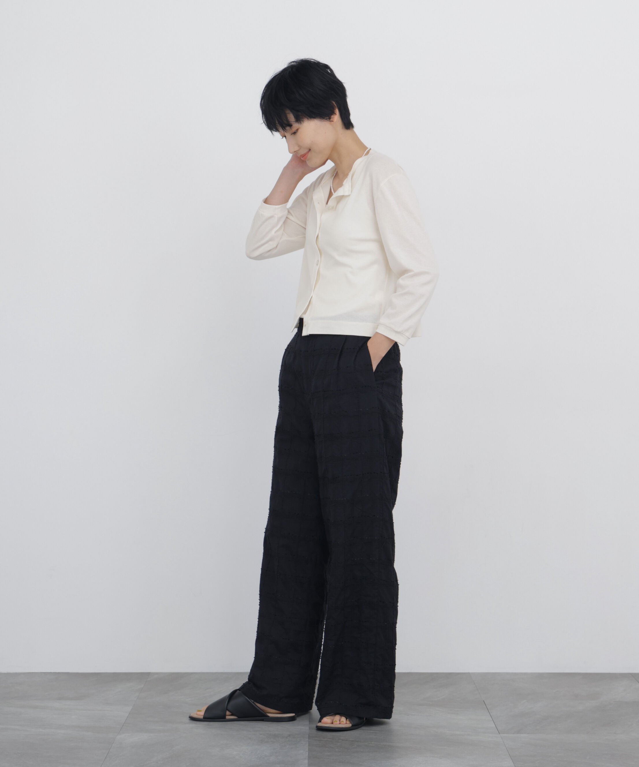  「◆《洗える》 モール刺繍チェック柄パンツ」|その他|