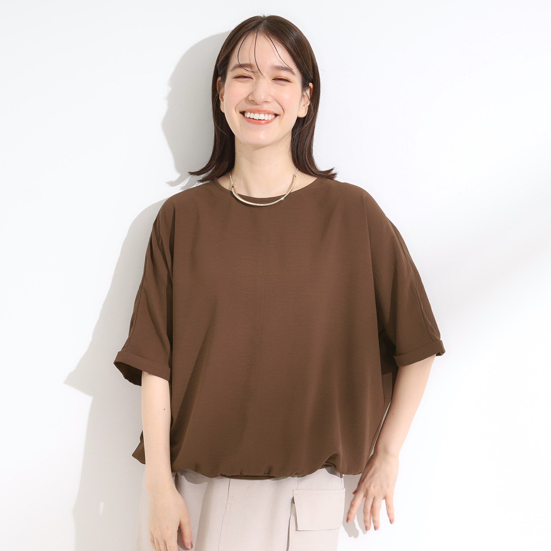 SHOO･LA･RUE「【洗濯後しわになりにくい】さらっとタッチの 5分袖ドルマンブラウス」|シャツ・ブラウス|