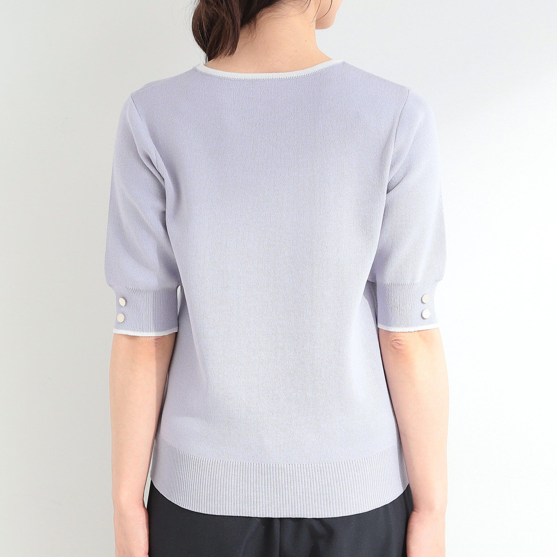 SHOO･LA･RUE「【洗濯機可/UV/5分袖】ハートネックでお顔周りすっきり バイカラーニット」|ニット・セーター|