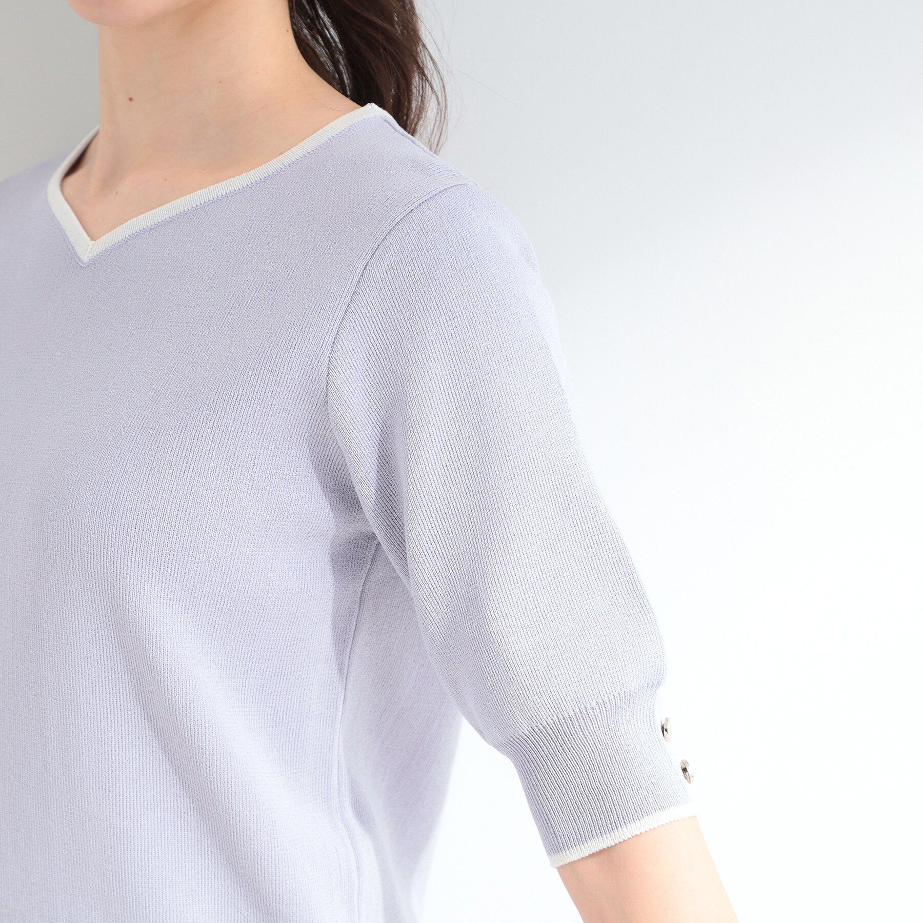 SHOO･LA･RUE「【洗濯機可/UV/5分袖】ハートネックでお顔周りすっきり バイカラーニット」|ニット・セーター|