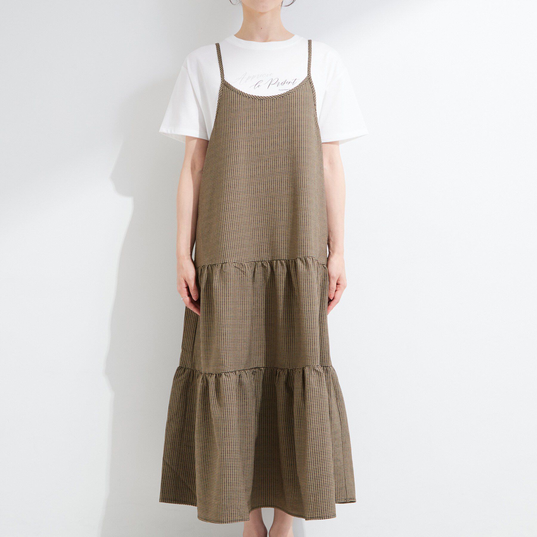 SHOO･LA･RUE「【S-LL/洗濯機可】ほんのり甘いチェック柄 ティアードキャミワンピース」|ワンピース|