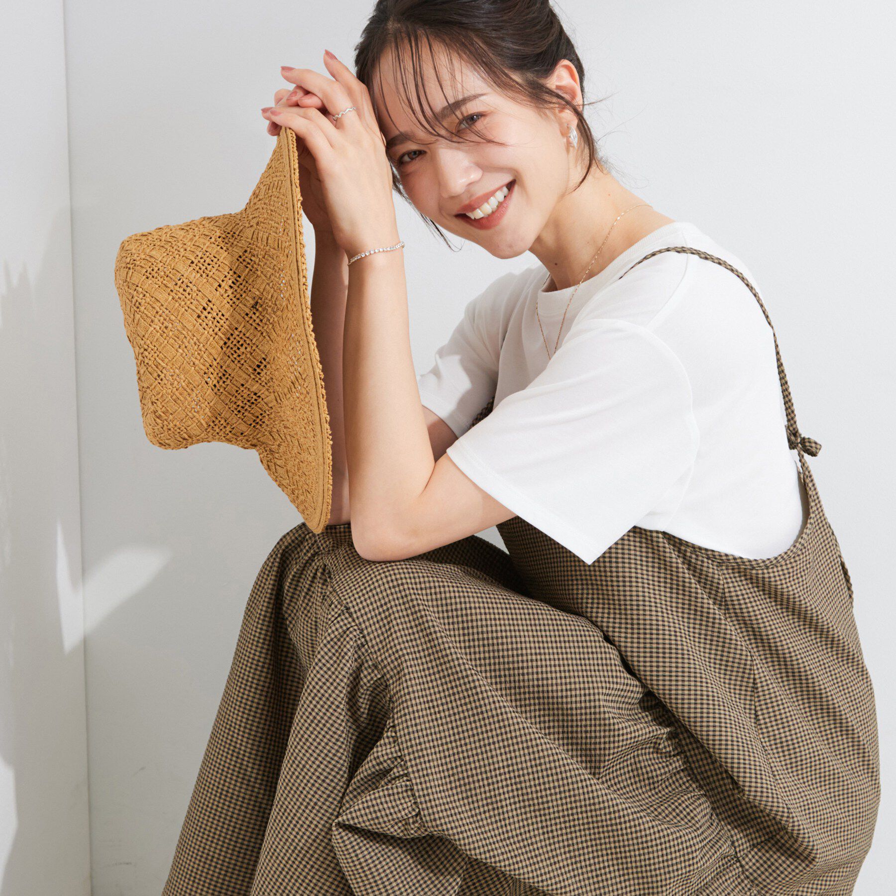 SHOO･LA･RUE「【S-LL/洗濯機可】ほんのり甘いチェック柄 ティアードキャミワンピース」|ワンピース|モカブラウン(242