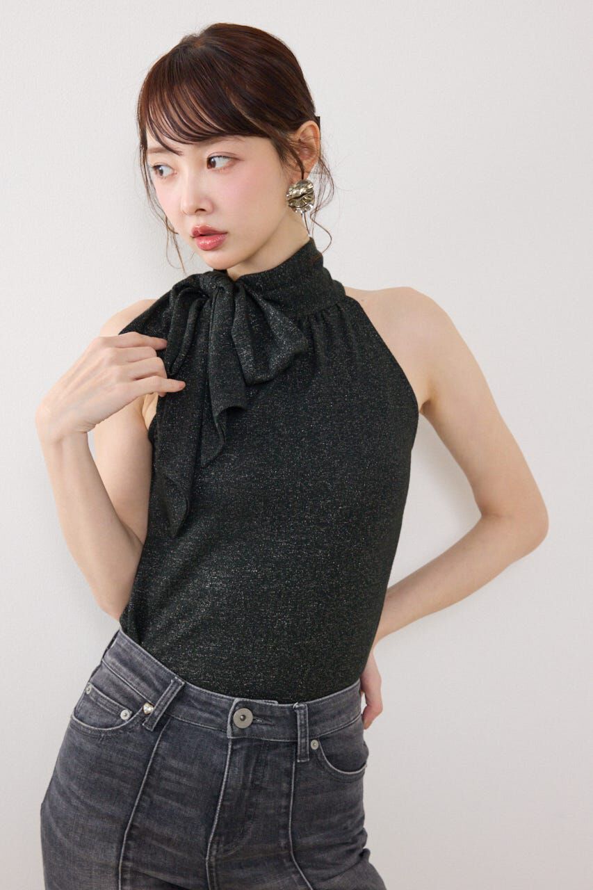 rienda「ラメフライスリボンネックトップス」|Tシャツ・カットソー|