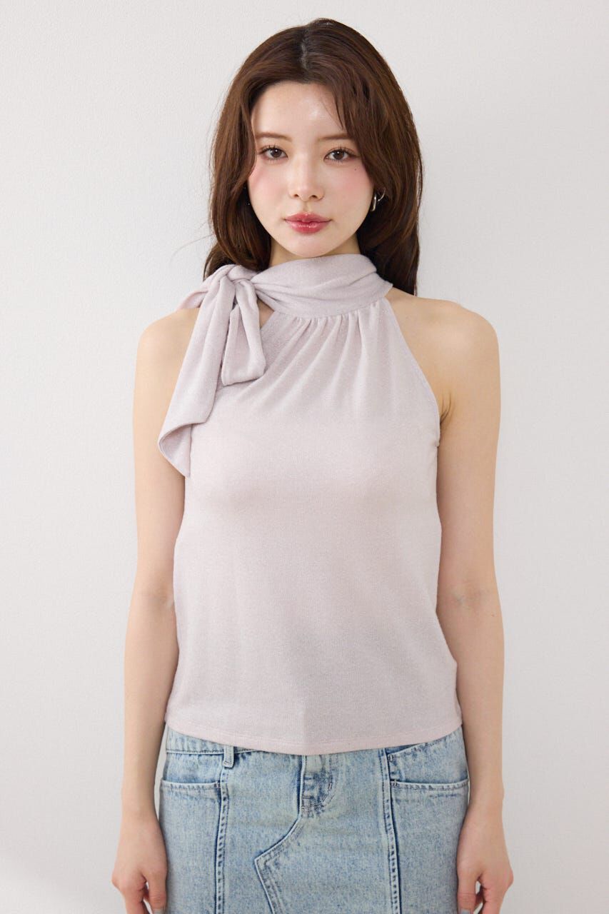 rienda「ラメフライスリボンネックトップス」|Tシャツ・カットソー|