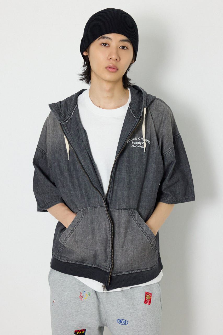 RODEO CROWNS「シャンブレーハーフスリーブZIPパーカー」|Tシャツ・カットソー|BLK