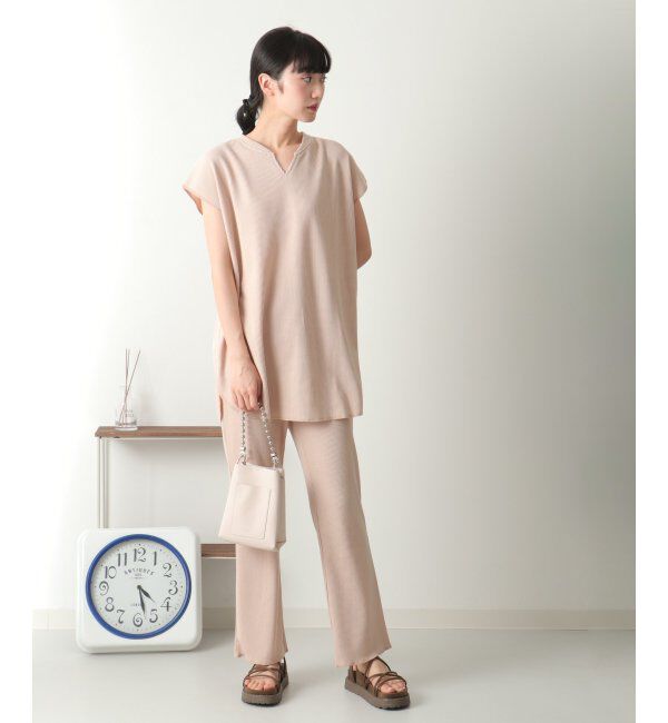 VENCE share style「ワッフルキーネックセットアップ＋ポーチ3点セット」|Tシャツ・カットソー|