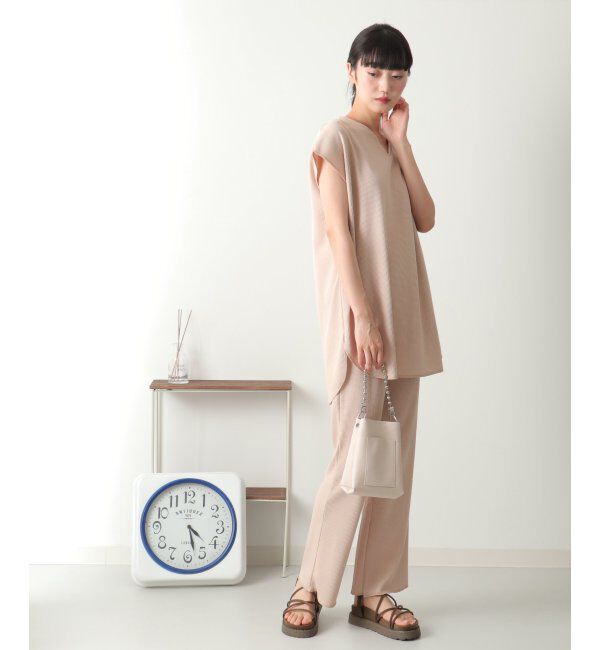 VENCE share style「ワッフルキーネックセットアップ＋ポーチ3点セット」|Tシャツ・カットソー|