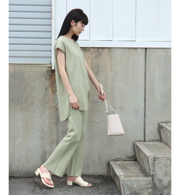 VENCE share style「ワッフルキーネックセットアップ＋ポーチ3点セット」|Tシャツ・カットソー|