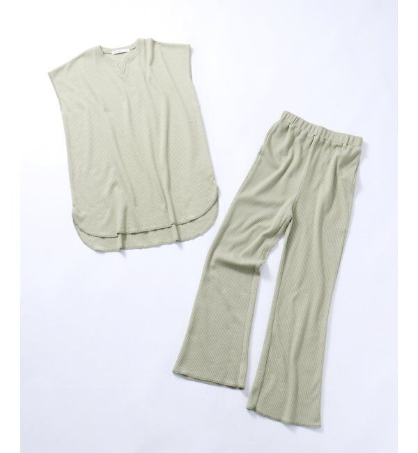 VENCE share style「ワッフルキーネックセットアップ＋ポーチ3点セット」|Tシャツ・カットソー|