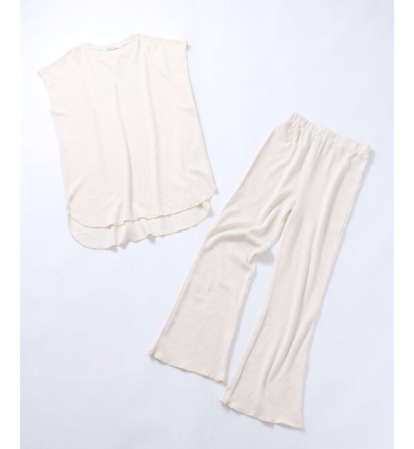 VENCE share style「ワッフルキーネックセットアップ＋ポーチ3点セット」|Tシャツ・カットソー|