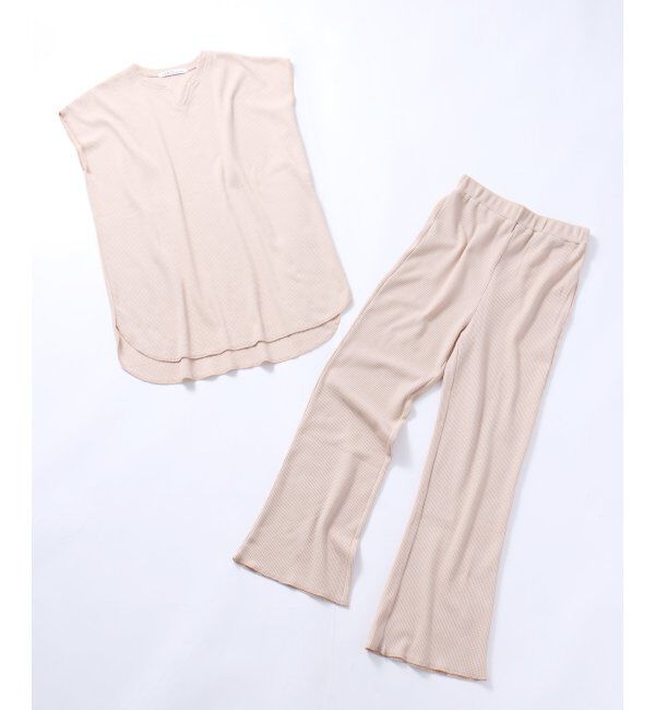VENCE share style「ワッフルキーネックセットアップ＋ポーチ3点セット」|Tシャツ・カットソー|