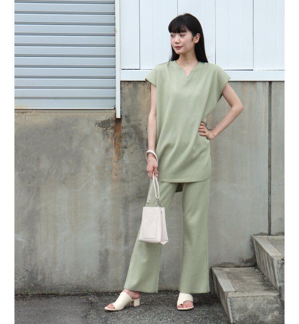 VENCE share style「ワッフルキーネックセットアップ＋ポーチ3点セット」|Tシャツ・カットソー|