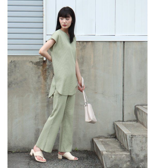 VENCE share style「ワッフルキーネックセットアップ＋ポーチ3点セット」|Tシャツ・カットソー|