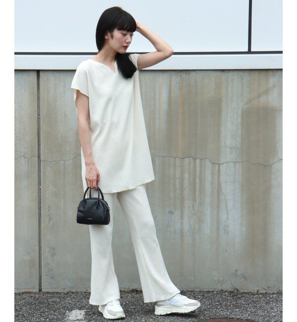 VENCE share style「ワッフルキーネックセットアップ＋ポーチ3点セット」|Tシャツ・カットソー|